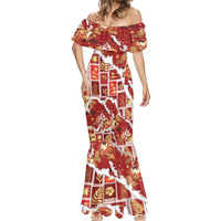 Hawaii Japanese Culture Red Mermaid Dress Spring Cranes Aloha Pattern