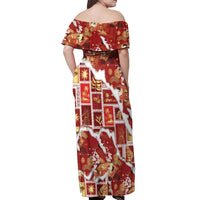 Hawaii Japanese Culture Red Off Shoulder Maxi Dress Spring Cranes Aloha Pattern