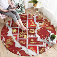 Hawaii Japanese Culture Red Round Carpet Spring Cranes Aloha Pattern