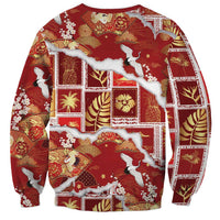 Hawaii Japanese Culture Red Sweatshirt Spring Cranes Aloha Pattern