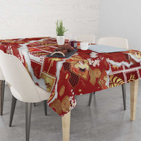 Hawaii Japanese Culture Red Tablecloth Spring Cranes Aloha Pattern