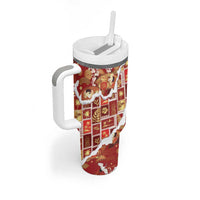 Hawaii Japanese Culture Red Tumbler With Handle Spring Cranes Aloha Pattern