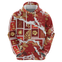 Hawaii Japanese Culture Red Zip Hoodie Spring Cranes Aloha Pattern