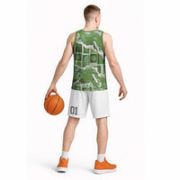 Hawaii Japanese Culture Sage Green Basketball Jersey Spring Cranes Aloha Pattern