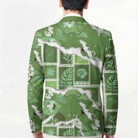 Hawaii Japanese Culture Sage Green Blazer Spring Cranes Aloha Pattern