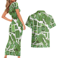 Hawaii Japanese Culture Sage Green Couples Matching Short Sleeve Bodycon Dress and Hawaiian Shirt Spring Cranes Aloha Pattern