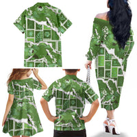 Hawaii Japanese Culture Sage Green Family Matching Off The Shoulder Long Sleeve Dress and Hawaiian Shirt Spring Cranes Aloha Pattern LT01 - Polynesian Pride