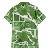 Hawaii Japanese Culture Sage Green Family Matching Off The Shoulder Long Sleeve Dress and Hawaiian Shirt Spring Cranes Aloha Pattern LT01 - Polynesian Pride
