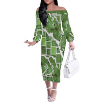 Hawaii Japanese Culture Sage Green Family Matching Off The Shoulder Long Sleeve Dress and Hawaiian Shirt Spring Cranes Aloha Pattern LT01 Mom's Dress Sage - Polynesian Pride