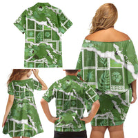 Hawaii Japanese Culture Sage Green Family Matching Off Shoulder Short Dress and Hawaiian Shirt Spring Cranes Aloha Pattern LT01 - Polynesian Pride