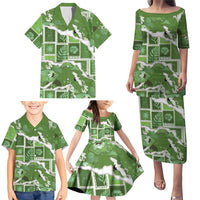 Hawaii Japanese Culture Sage Green Family Matching Puletasi and Hawaiian Shirt Spring Cranes Aloha Pattern