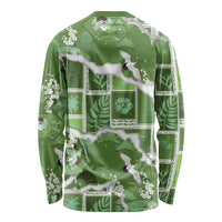 Hawaii Japanese Culture Sage Green Long Sleeve Shirt Spring Cranes Aloha Pattern
