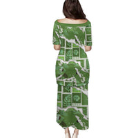Hawaii Japanese Culture Sage Green Puletasi Spring Cranes Aloha Pattern