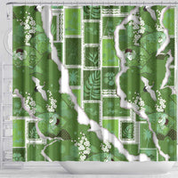 Hawaii Japanese Culture Sage Green Shower Curtain Spring Cranes Aloha Pattern