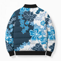 Blue Hibiscus Plumeria Floral Bomber Puffer Jacket - Polynesian Pride