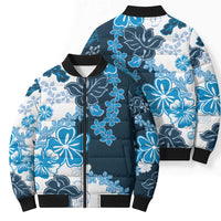 Blue Hibiscus Plumeria Floral Bomber Puffer Jacket - Polynesian Pride