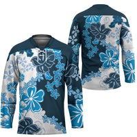 Blue Hibiscus Plumeria Floral Hockey Jersey - Polynesian Pride