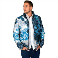 Blue Hibiscus Plumeria Floral Padded Jacket - Polynesian Pride