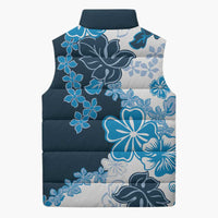 Blue Hibiscus Plumeria Floral Sleeveless Puffer Jacket - Polynesian Pride