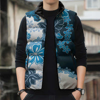 Blue Hibiscus Plumeria Floral Sleeveless Puffer Jacket - Polynesian Pride