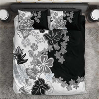 Gray Scale Hibiscus Plumeria Floral Bedding Set LT01 Black - Polynesian Pride