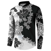 Gray Scale Hibiscus Plumeria Floral Button Sweatshirt - Polynesian Pride