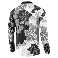 Gray Scale Hibiscus Plumeria Floral Button Sweatshirt - Polynesian Pride