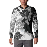 Gray Scale Hibiscus Plumeria Floral Button Sweatshirt - Polynesian Pride