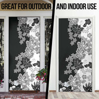Gray Scale Hibiscus Plumeria Floral Door Cover LT01 - Polynesian Pride