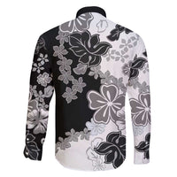 Gray Scale Hibiscus Plumeria Floral Family Matching Long Sleeve Bodycon Dress and Hawaiian Shirt LT01 - Polynesian Pride