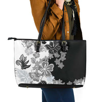 Gray Scale Hibiscus Plumeria Floral Leather Tote Bag LT01 - Polynesian Pride
