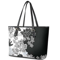 Gray Scale Hibiscus Plumeria Floral Leather Tote Bag LT01 - Polynesian Pride