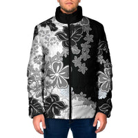 Gray Scale Hibiscus Plumeria Floral Padded Jacket - Polynesian Pride