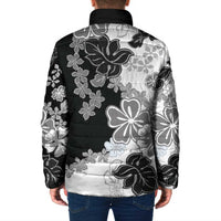 Gray Scale Hibiscus Plumeria Floral Padded Jacket - Polynesian Pride