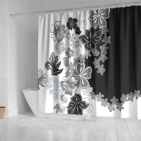 Gray Scale Hibiscus Plumeria Floral Shower Curtain LT01 - Polynesian Pride