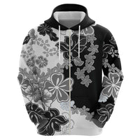 Gray Scale Hibiscus Plumeria Floral Zip Hoodie LT01 - Polynesian Pride