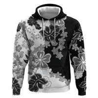 Gray Scale Hibiscus Plumeria Floral Zip Hoodie LT01 Pullover Hoodie Black - Polynesian Pride