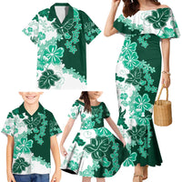 Green Hibiscus Plumeria Floral Family Matching Mermaid Dress and Hawaiian Shirt LT01 - Polynesian Pride