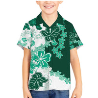 Green Hibiscus Plumeria Floral Family Matching Mermaid Dress and Hawaiian Shirt LT01 Son's Shirt Green - Polynesian Pride