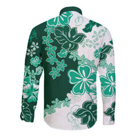 Green Hibiscus Plumeria Floral Long Sleeve Button Shirt - Polynesian Pride