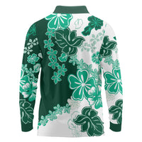 Green Hibiscus Plumeria Floral Long Sleeve Polo Shirt - Polynesian Pride