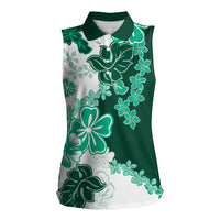 Green Hibiscus Plumeria Floral Women Sleeveless Polo Shirt - Polynesian Pride