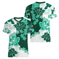 Green Hibiscus Plumeria Floral Women V-Neck T-Shirt - Polynesian Pride