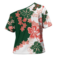 Green Orange Hibiscus Plumeria Floral Cross Shoulder Shirt - Polynesian Pride