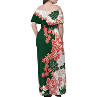 Green Orange Hibiscus Plumeria Floral Family Matching Off Shoulder Maxi Dress and Hawaiian Shirt LT01 - Polynesian Pride