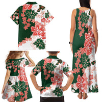 Green Orange Hibiscus Plumeria Floral Family Matching Tank Maxi Dress and Hawaiian Shirt LT01 - Polynesian Pride