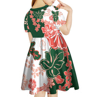 Green Orange Hibiscus Plumeria Floral Kid Short Sleeve Dress - Polynesian Pride