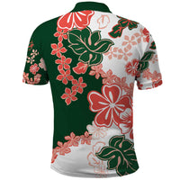Green Orange Hibiscus Plumeria Floral Polo Shirt - Polynesian Pride