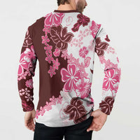 Pink Hibiscus Plumeria Floral Button Sweatshirt - Polynesian Pride