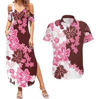 Pink Hibiscus Plumeria Floral Couples Matching Summer Maxi Dress and Hawaiian Shirt - Polynesian Pride